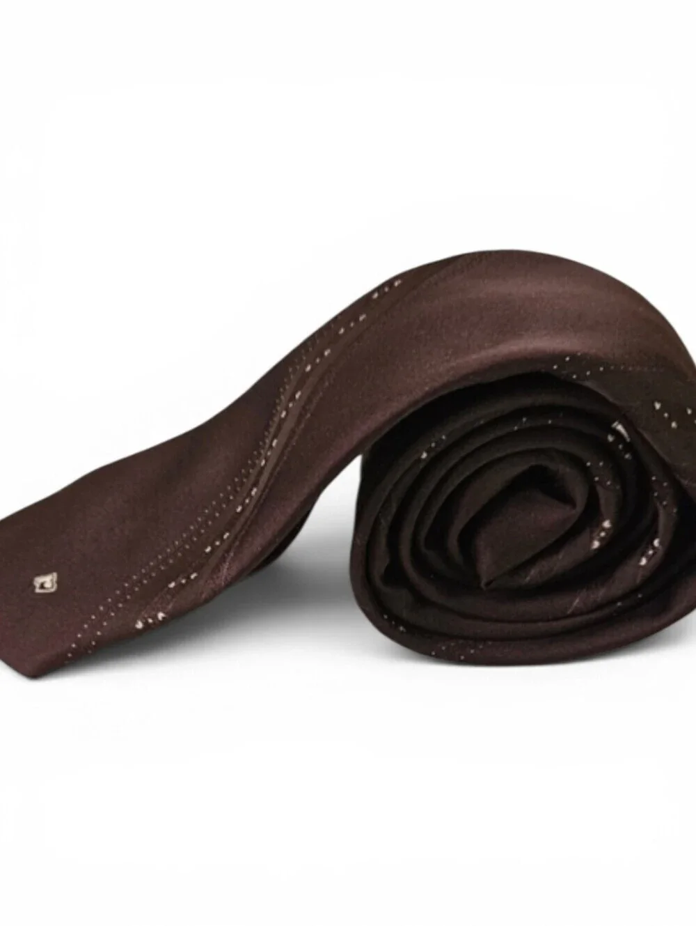 Paco Rabanne Paris Embroidered Vintage Monogram Necktie in Umber Brown and Tan